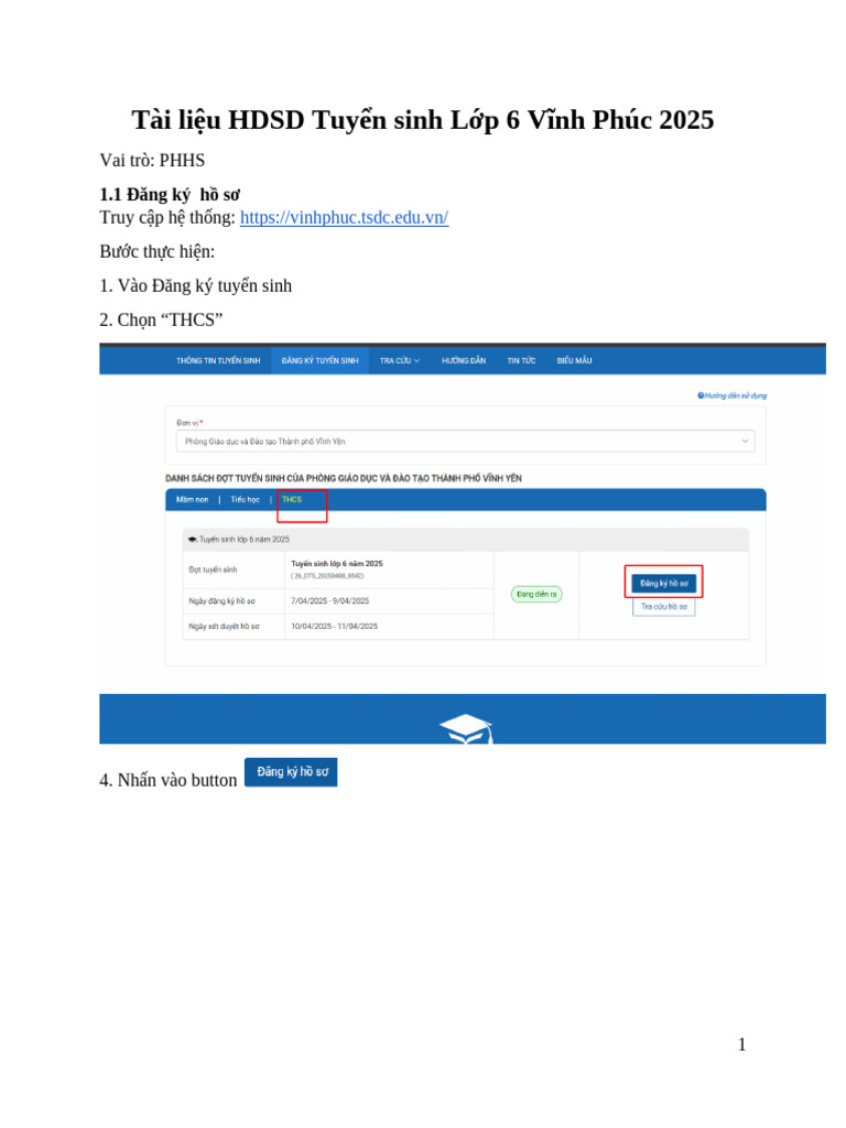 (PHHS) Tài Liệu HDSD Tuyển Sinh Lớp 6 | PDF