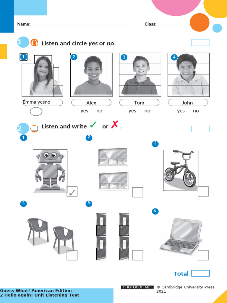 Hello Again! Listening & Writing Test | PDF