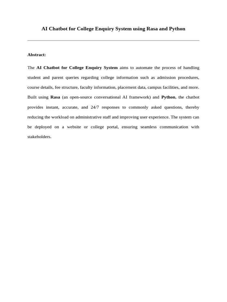 AI Chatbot For College Enquiry System Using Rasa and Python - Abstract ...