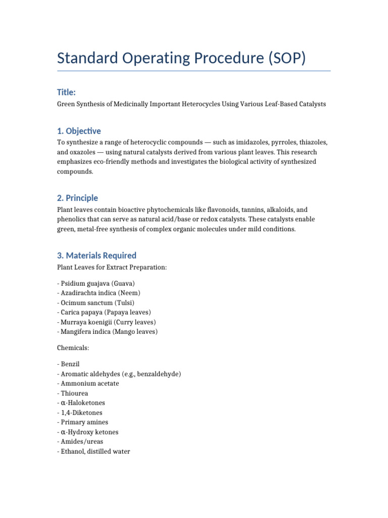 Green Synthesis of Heterocycles Using Leaves | PDF | Organic Synthesis ...