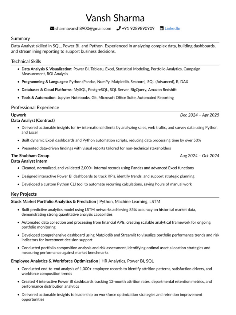 Data Analyst Profile: Skills & Experience | PDF | Analytics | Employee ...
