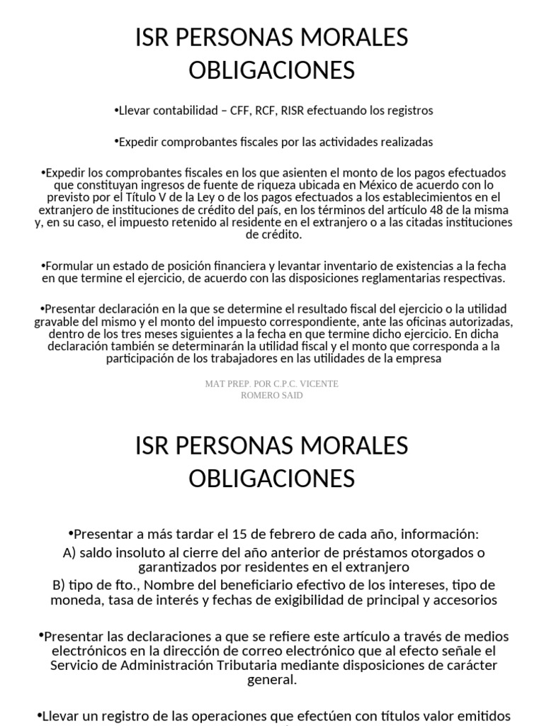 Obligaciones Fiscales Personas Morales | PDF | Impuesto sobre la renta ...