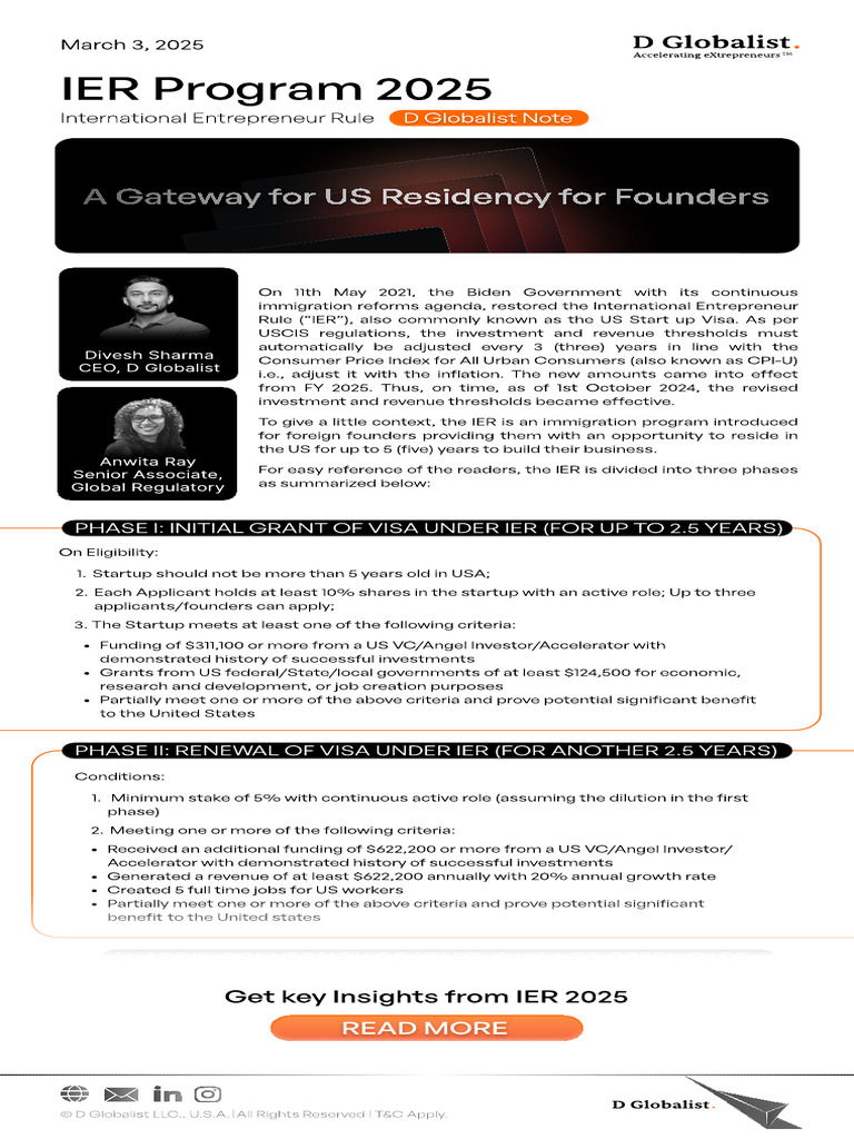 IER Program 2025: US Startup Visa Guide | PDF | Startup Company | Small ...