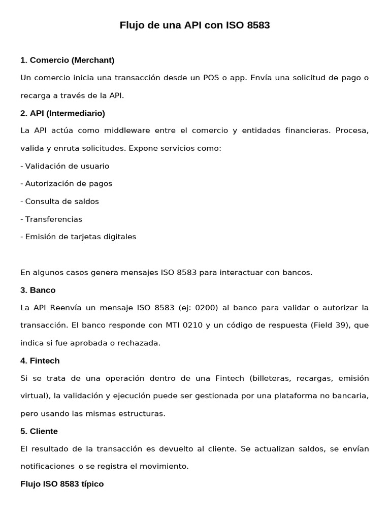 Flujo API con ISO 8583 en Transacciones | PDF