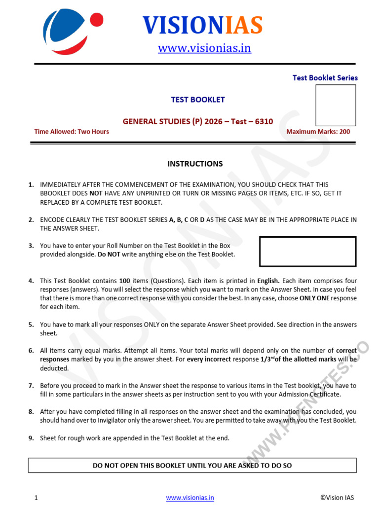 Visionias+Prelims+2026+Test+1+Eng+ (Pdfnotes Co) | PDF | Languages Of ...