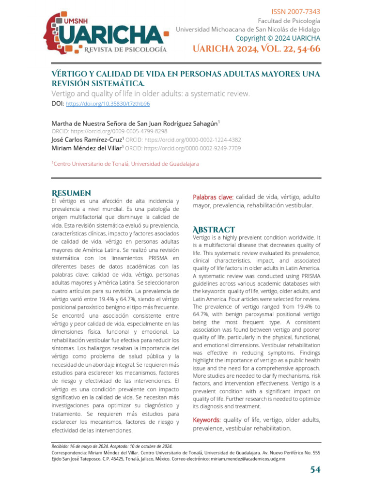 Vértigo y Calidad de Vida en Personas Adultas Mayores | PDF | Depresión ...