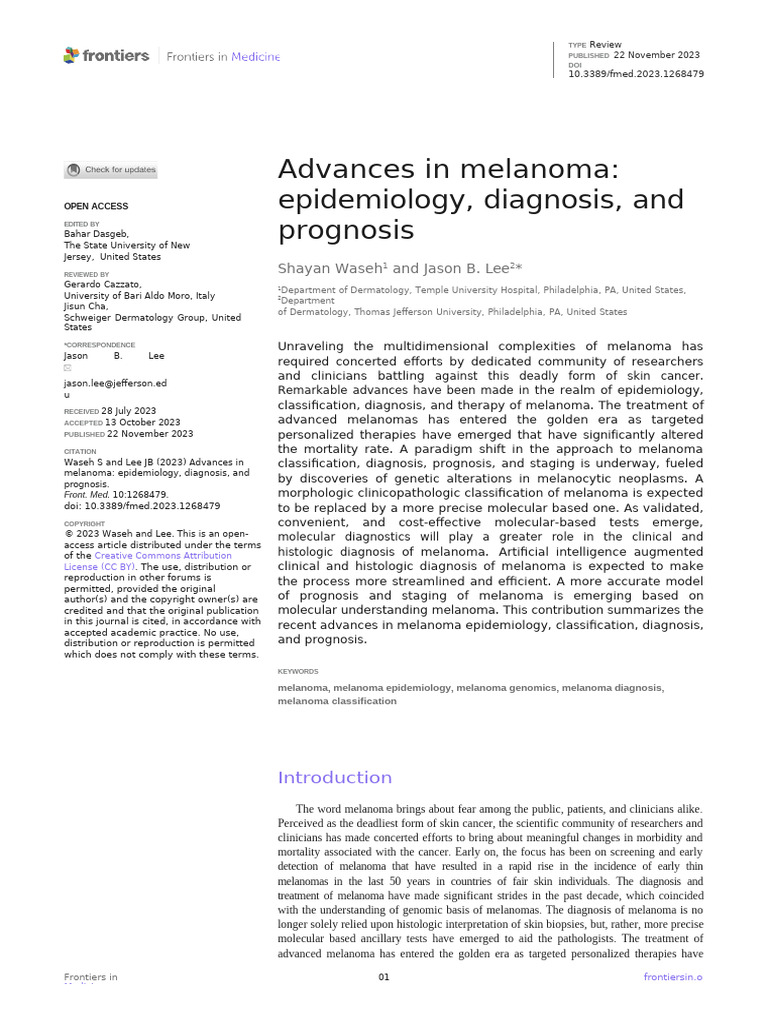 Advances in Melanoma Diagnosis & Prognosis | PDF | Melanoma | Medical ...