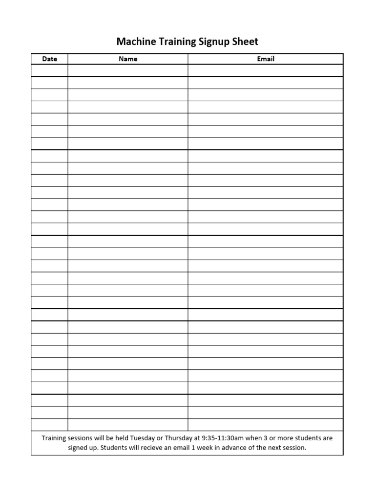 Machine Training Signup Details | PDF