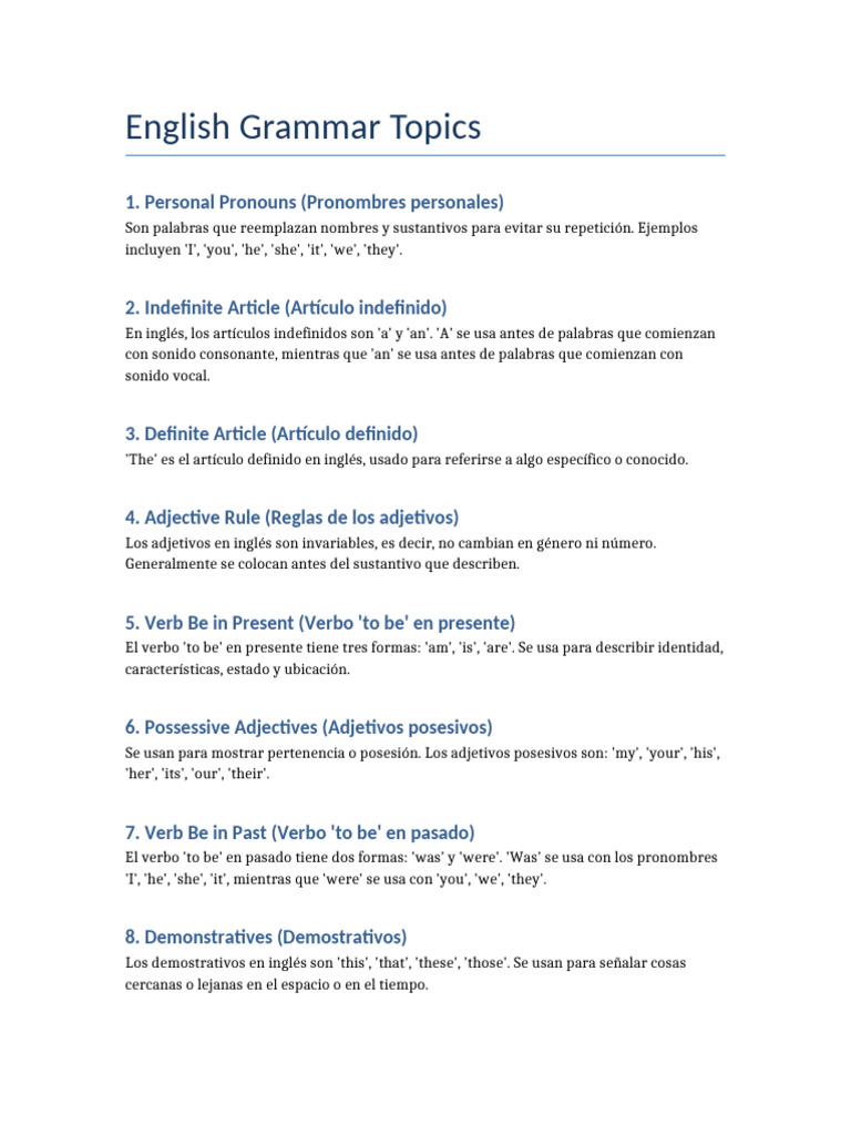Temas Clave de Gramática Inglesa | PDF | Género gramatical | Adjetivo
