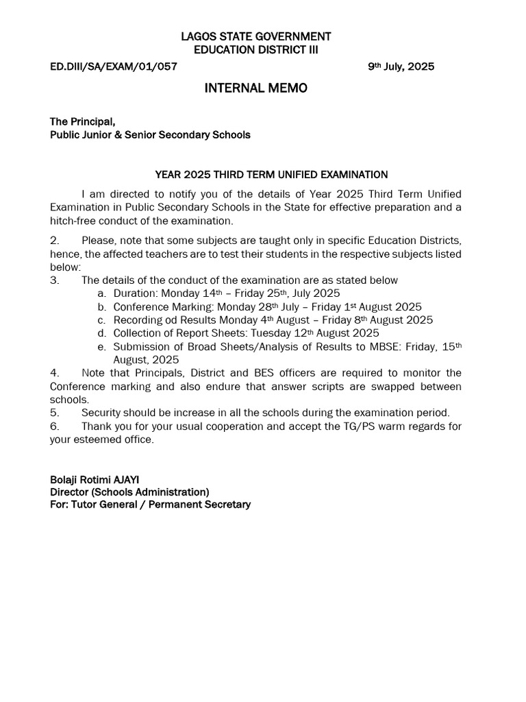 2025 Lagos Third Term Exam Schedule | PDF