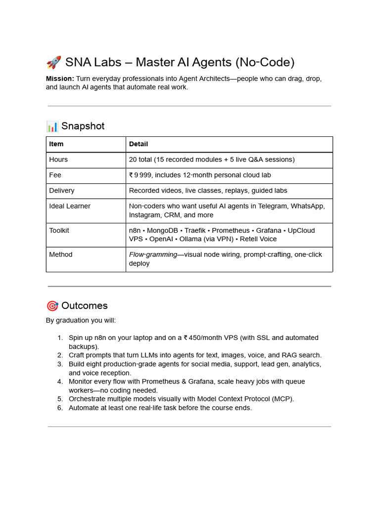 SNA Labs - Master AI Agents (No Code) | PDF | Computing | Information ...