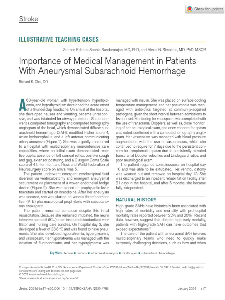 2023 Guidelines for Subarachnoid Hemorrhage | PDF | Stroke | Intensive ...