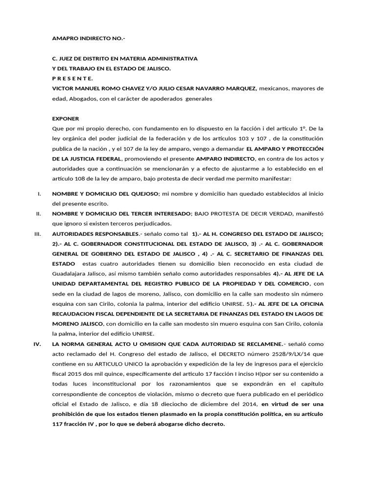 Amparo Indirecto contra Ley de Ingresos Jalisco | PDF | Caso de ley ...