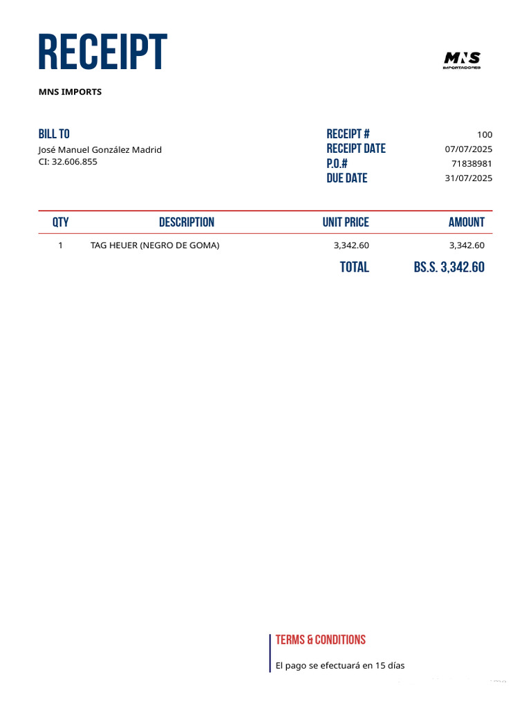 Tag Heuer Purchase Receipt | PDF