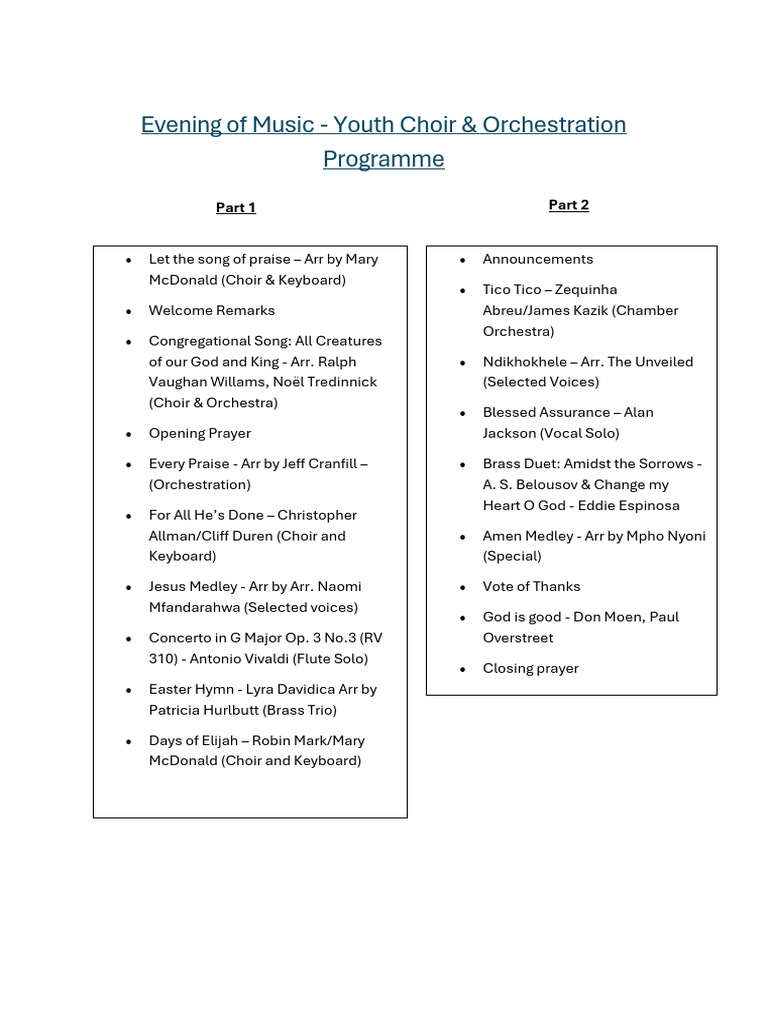 Youth Choir & Orchestra Concert Program | PDF