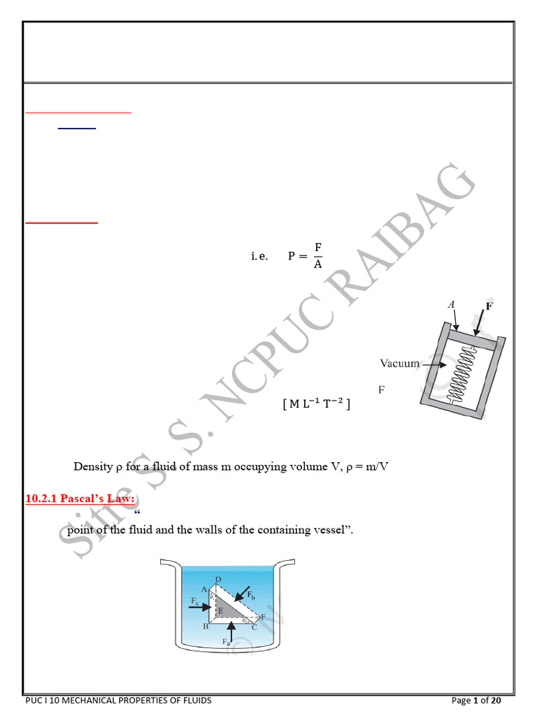 Mechanical Properties of Fluids | PDF | Pressure | Viscosity