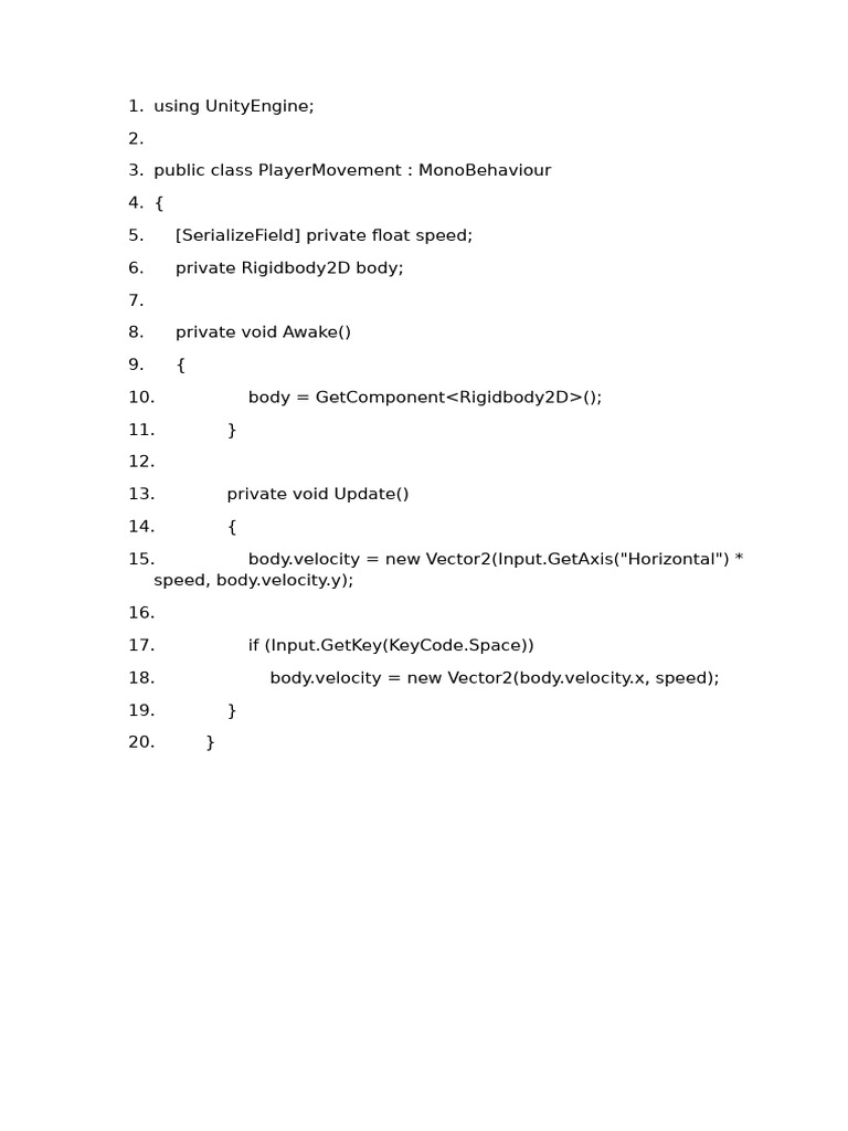 Player Movement Script in Unity | PDF