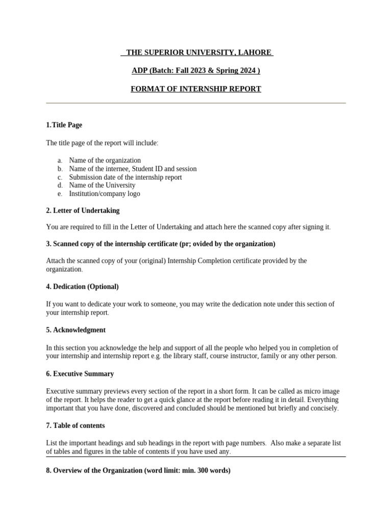 Internship Report Format Guide | PDF | Swot Analysis | Business