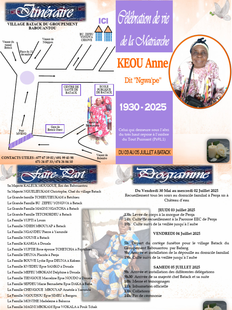 Programme des obsèques de Maman KEOU Anne | PDF | Exposition ...