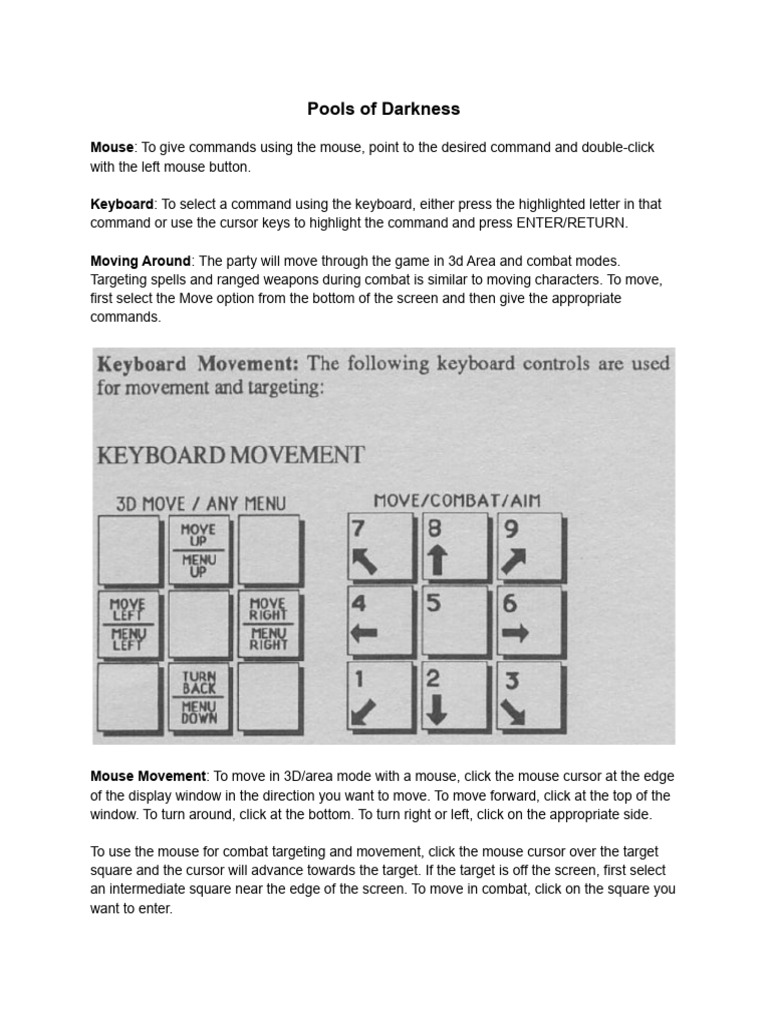 Pools of Darkness Gameplay Controls Guide | PDF