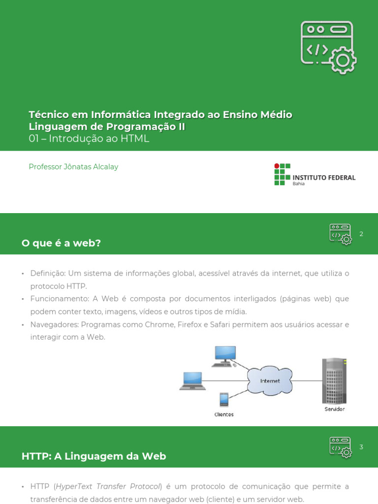 Introdução ao HTML e História da Web | PDF | Html5 | Rede mundial de ...