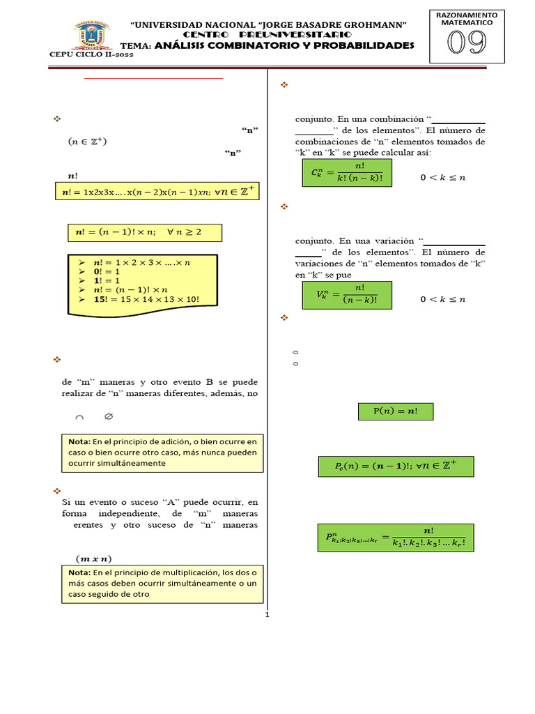 Análisis Combinatorio y Probabilidades | PDF | Combinatoria | Matemáticas