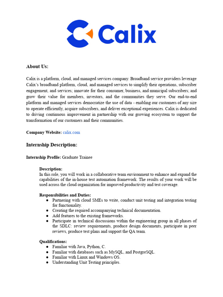 Calix Engineering Intern Opportunity | PDF | Cloud Computing | Computing