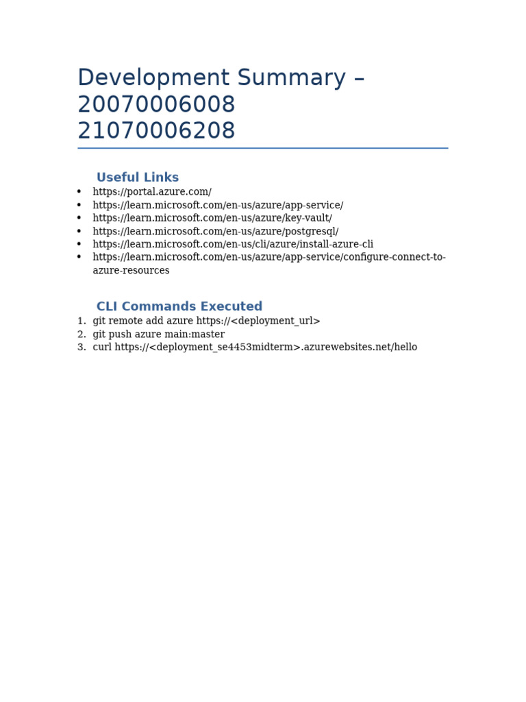 Azure Development Summary and CLI Commands | PDF