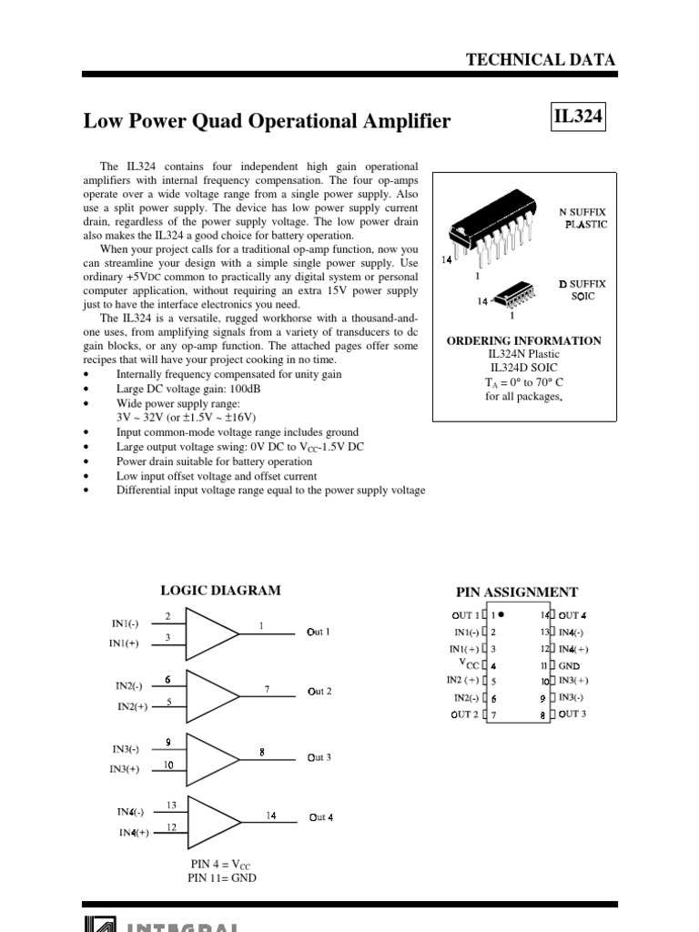 IL324 Low Power Op-Amp Datasheet | PDF | Operational Amplifier