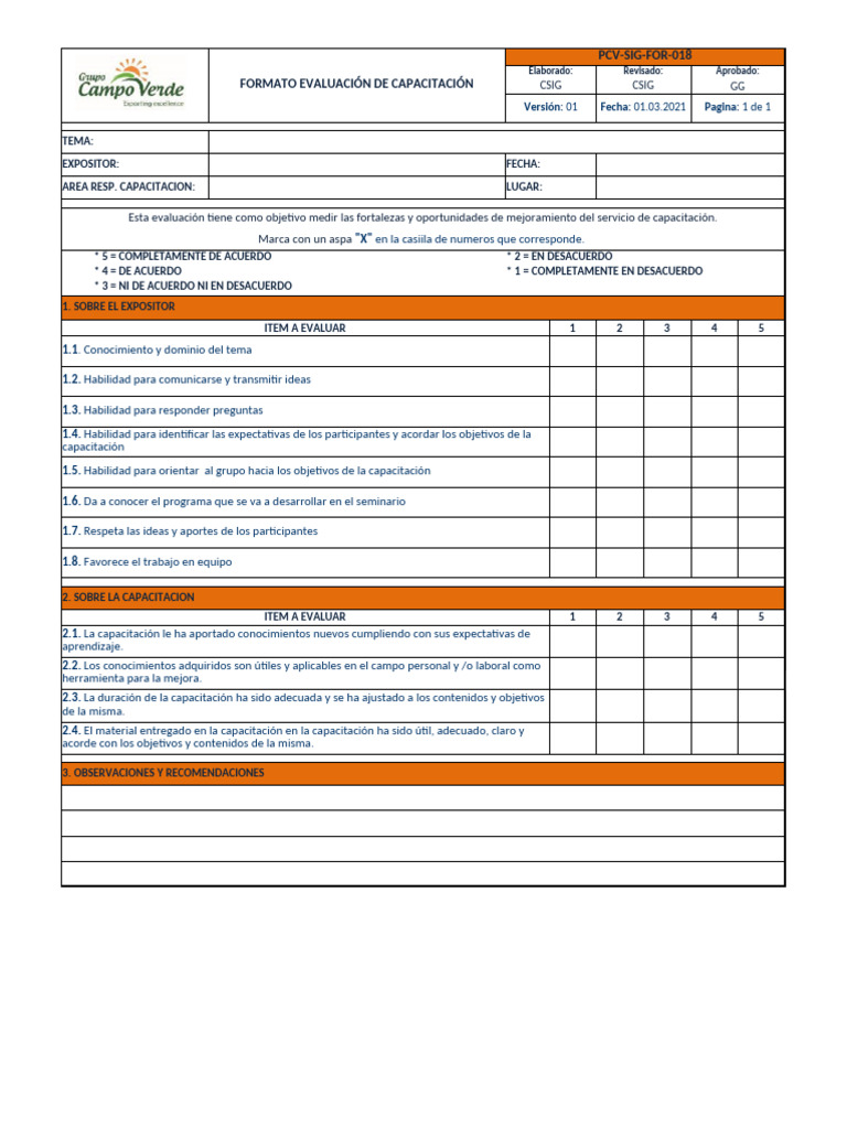 Evaluacion de Capacitacion | PDF | Aprendizaje | Cognición