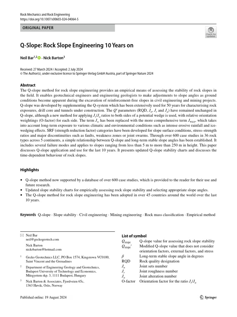 Q-Slope Method for Rock Stability Analysis | PDF | Landslide | Strength ...