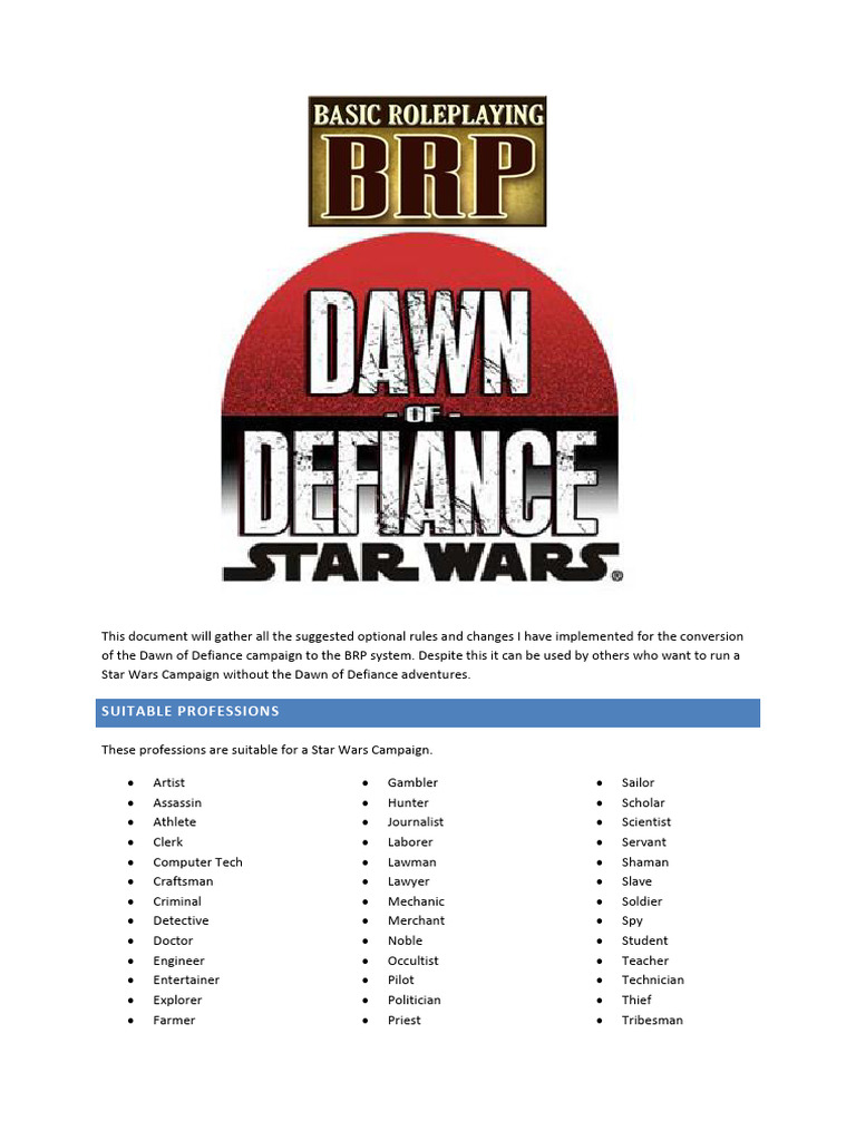Star Wars BRP Campaign Rules Guide | PDF | Prosthesis | Computer Data ...