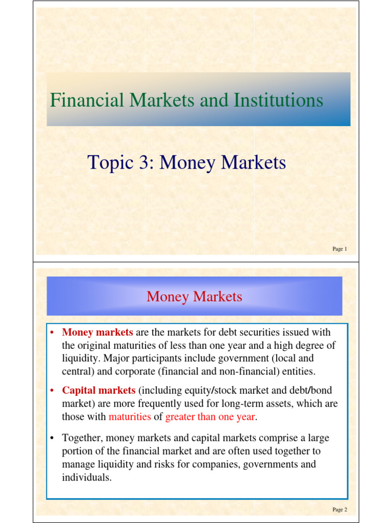 STD - Lecture 3 - Money Markets - 2023 - 2 in 1 | PDF | Repurchase ...