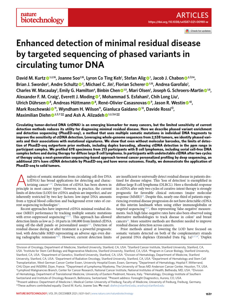 Enhanced Detection of Minimal Residual Disease by Targeted Sequencing ...