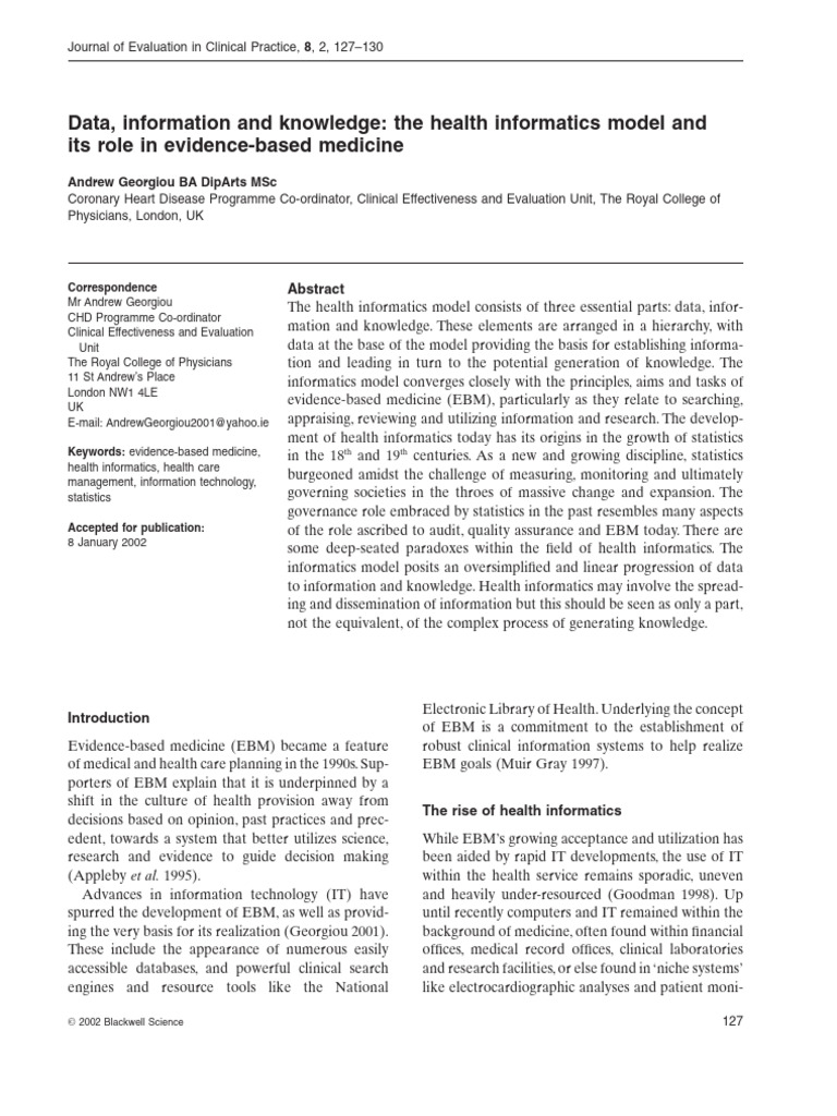 Georgiou-Data Information and Knowledge | PDF | Evidence Based Medicine ...