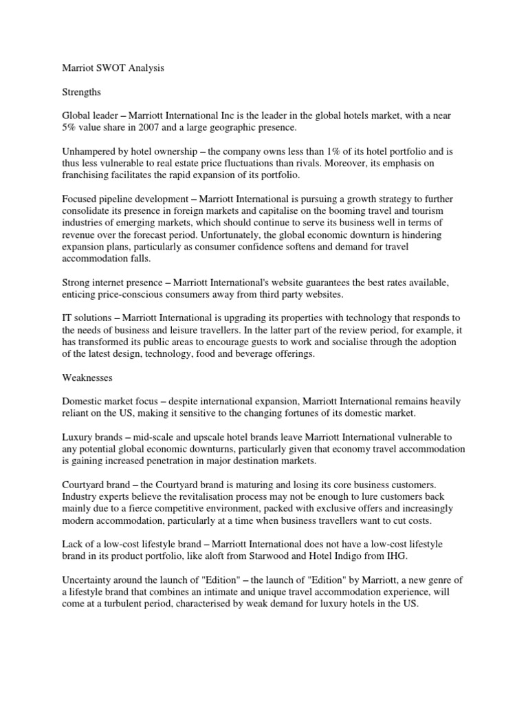 Marriot SWOT Analysis | PDF | Marriott International | Brand