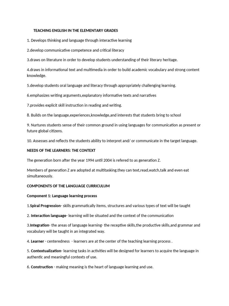 Teaching English in Elementary Grades | PDF
