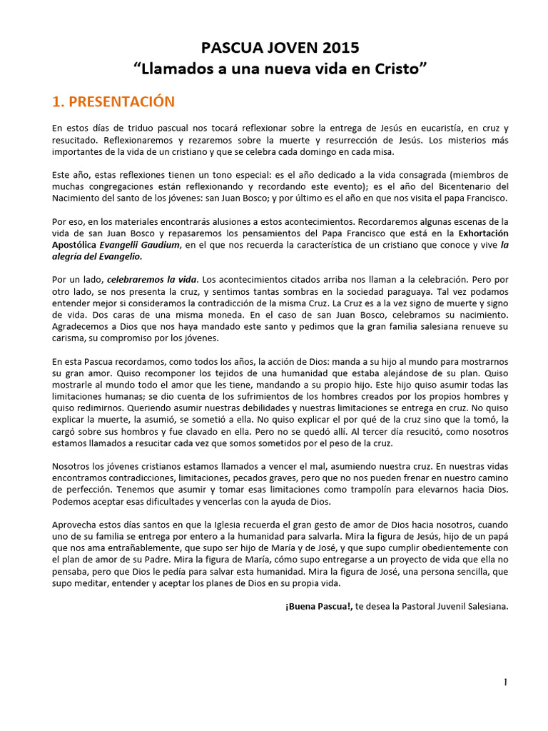Reflexiones de Pascua para Jóvenes 2015 | PDF | eucaristía | Oración