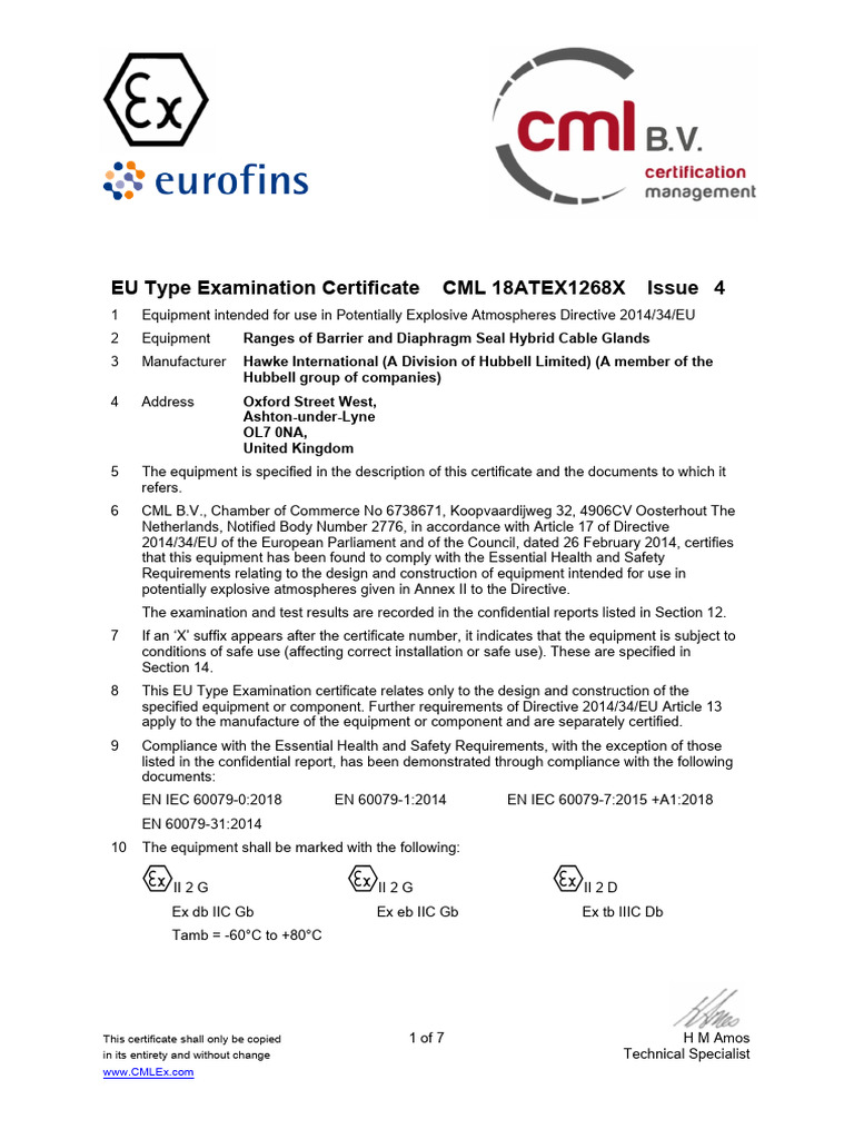 Hawke 501/421 Cable Gland Certification | PDF