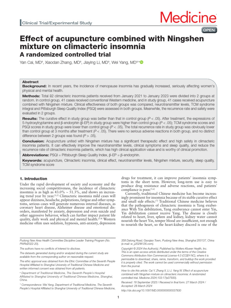 Effect of Acupuncture Combined With Ningshen.8 | PDF | Traditional ...