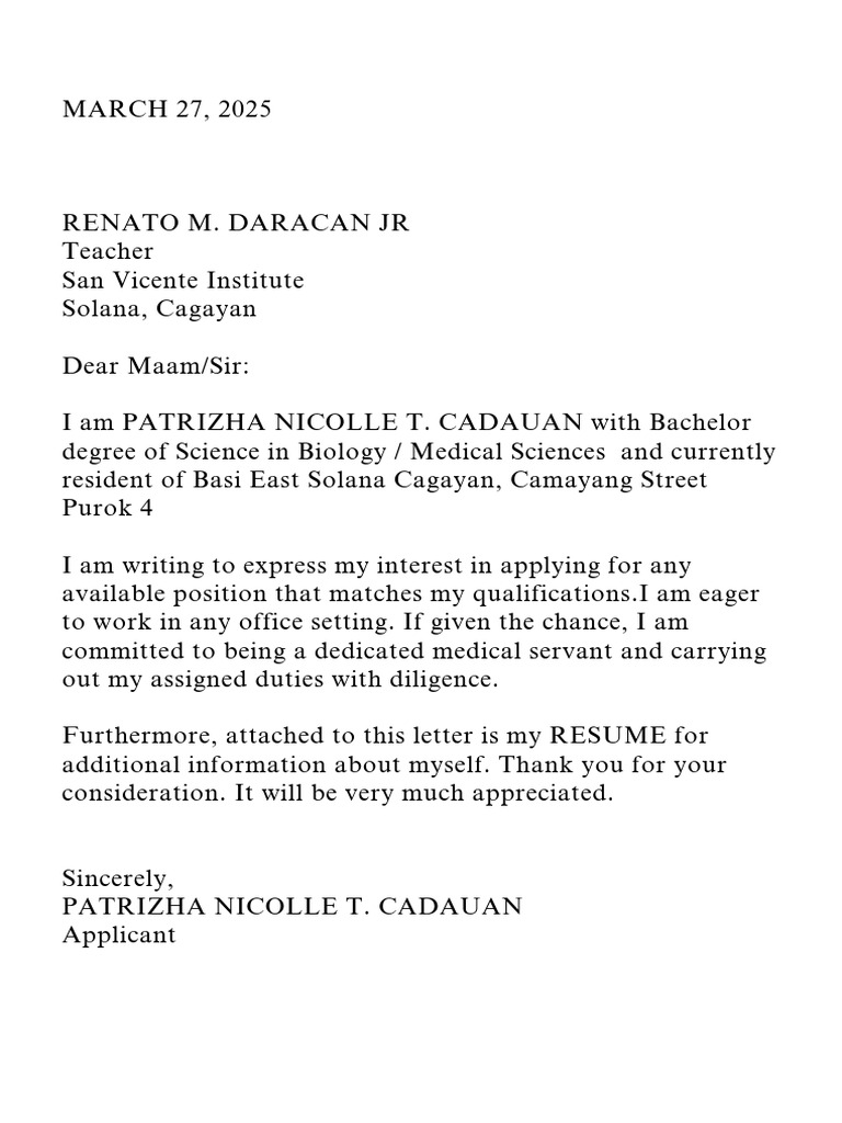 Medical Professional Job Application Letter | PDF