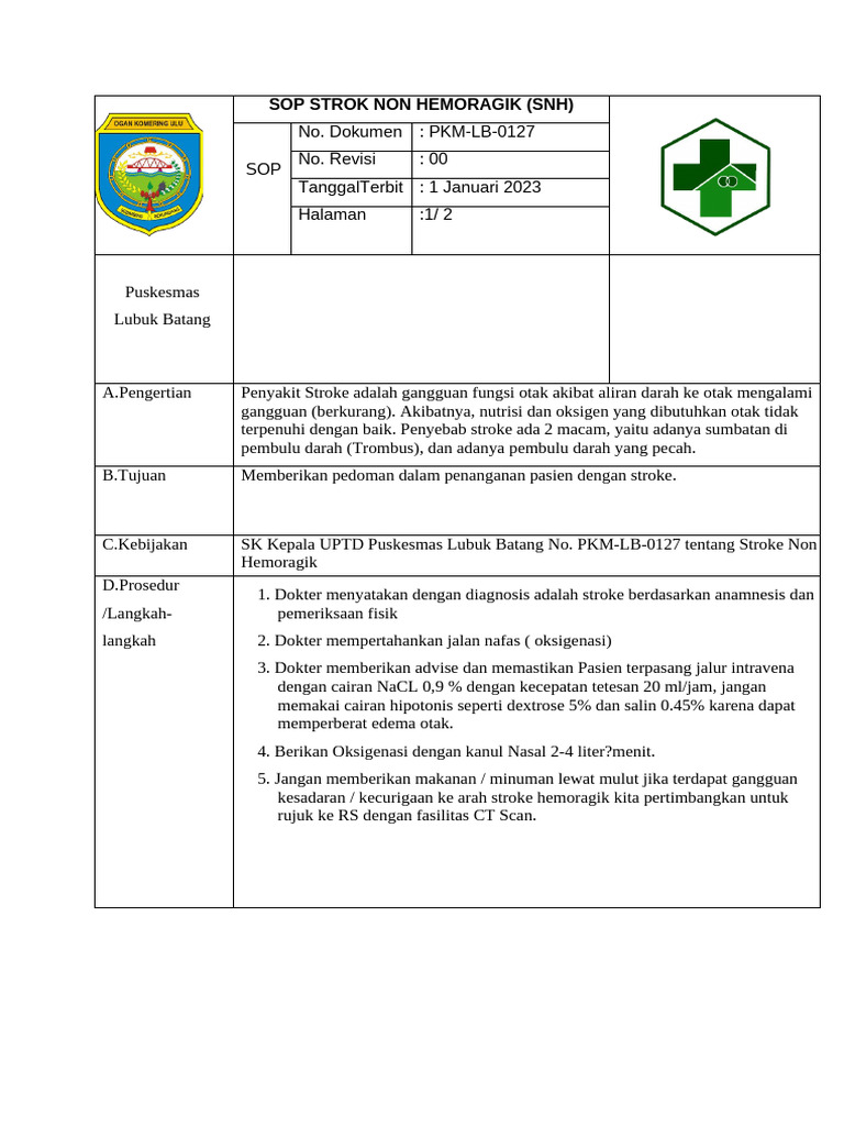SOP Penanganan Stroke Non Hemoragik | PDF