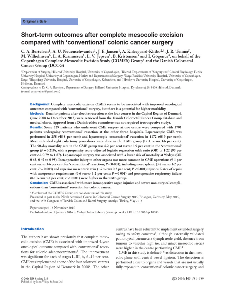 CME vs Conventional Surgery Outcomes | PDF | Surgery | Colorectal Cancer