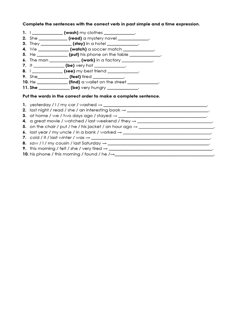 Exercises With Past Simple and Time Expressions | PDF