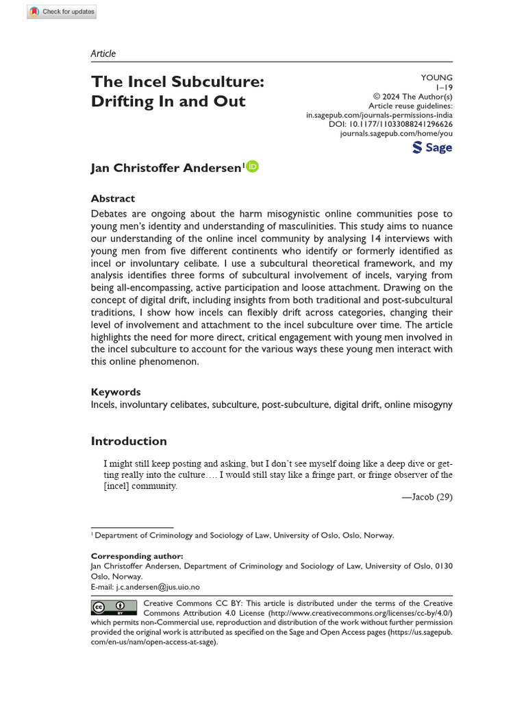 Andersen 2024 The Incel Subculture Drifting in and Out | PDF | Deviance ...