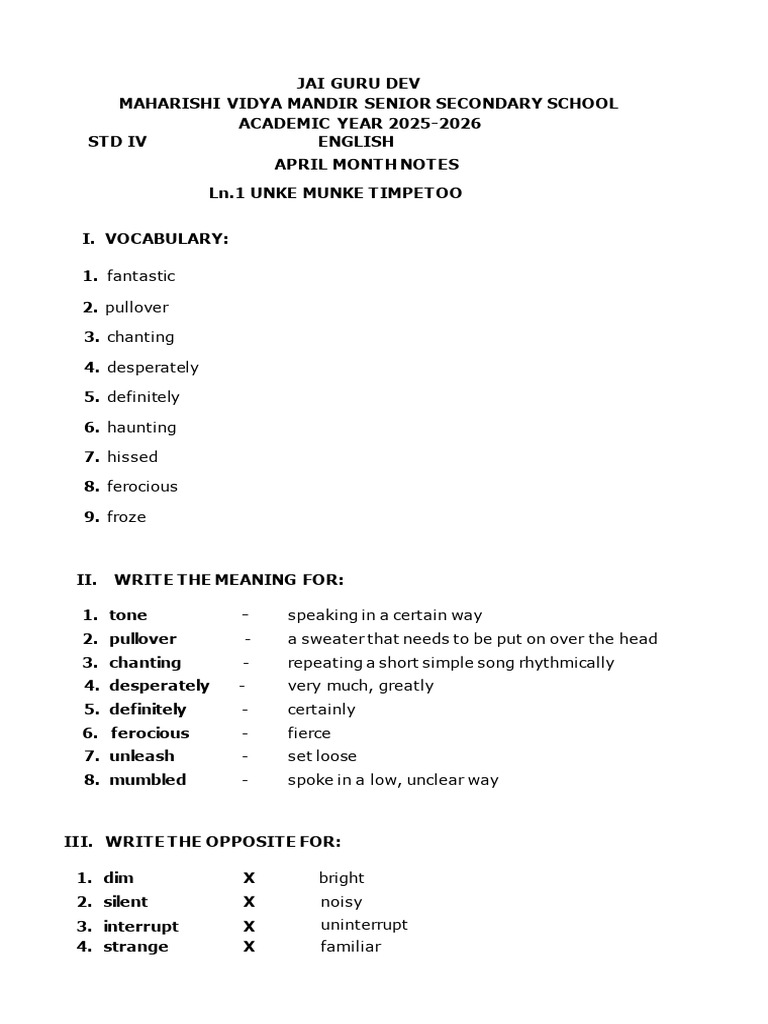 Grade 4 English April & June Notes | PDF