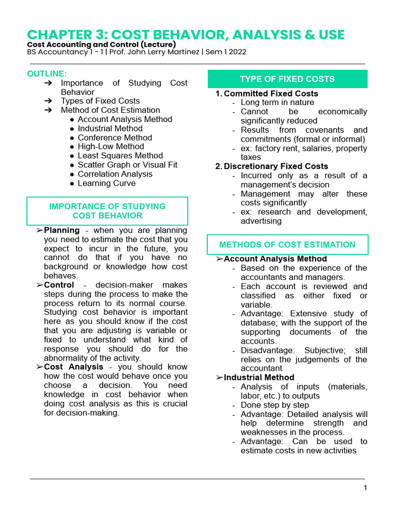 Cost Behavior and Estimation Methods | PDF | Applied Mathematics ...