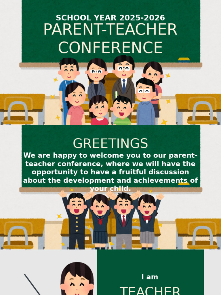 Parent Teacher Conference Classroom Presentation in Colorful Cartoon ...
