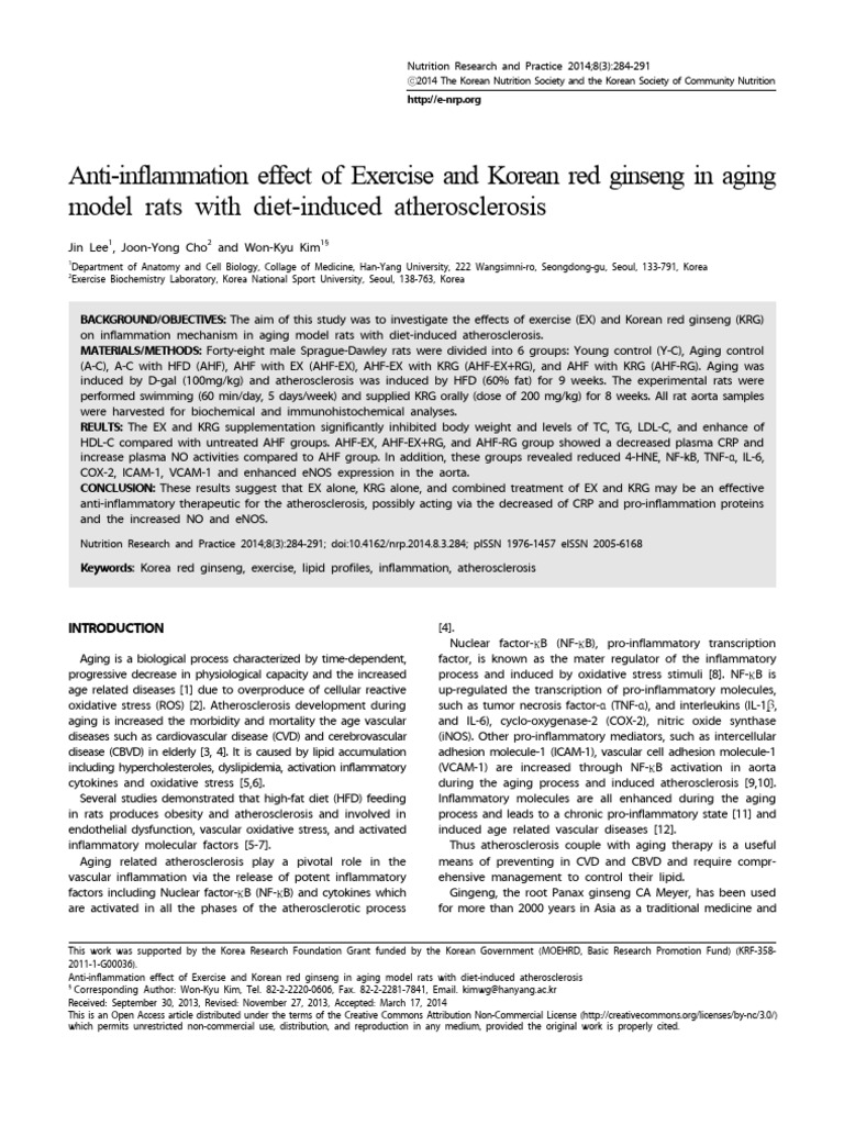 Anti-Inflammation Effect of Exercise and Korean Red Ginseng in Aging ...