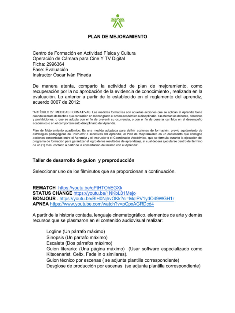 Plan de Mejoramiento | PDF | Aprendizaje